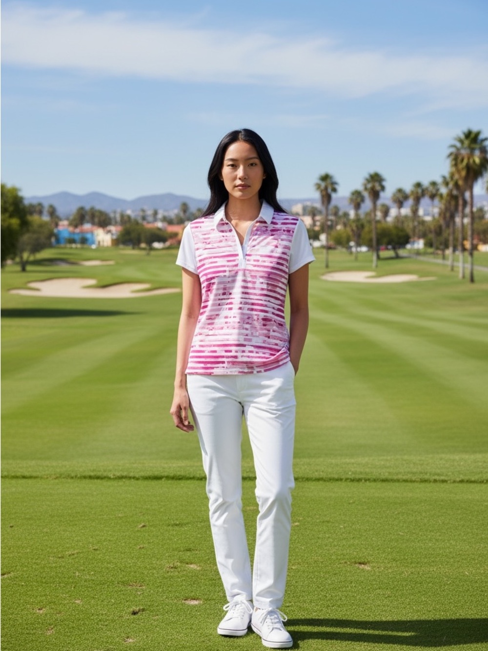 Callaway Pink and White Striped Golf Polo - Short Sleeve